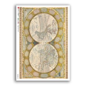 OLD-MAPS-0054. Carta di riso mappe antiche per decoupage.