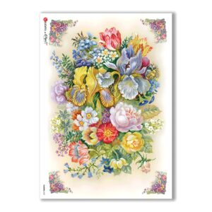 FLOWERS-0127. Carta di riso vittoriana fiori per decoupage.