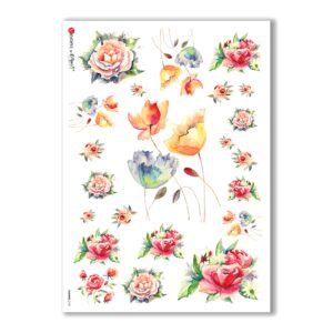 FLOWERS-0129. Carta di riso fiori per decoupage.