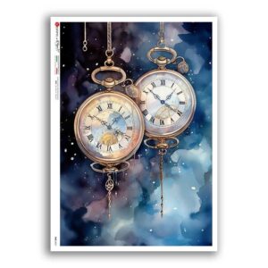 TIME-0057. Carta di riso orologi per decoupage.