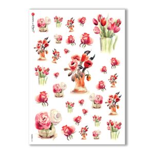 FLOWERS-0130. Carta di riso fiori per decoupage.